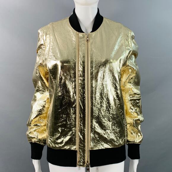 ZADIG & VOLTAIRE Size M Larsona Metallic Gold Goat Leather Zip Up Bomber Jacket - Picture 1 of 7